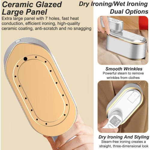 Travel Irons, 2-in-1 Folding/Rotating Handle Converts Iron into Handheld Ironing Machine, Mini Iron Machine for Clothes, Fast Heat-up Mini Travel