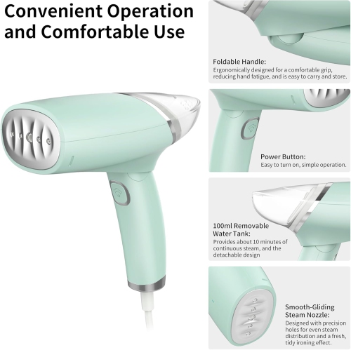 Electric Garment Steamers, 1000W Handheld Steamer Iron, 120ml Foldable Travel Pack Steam Iron Fast Heat-up and No Worries About Water Leaks, Suitable