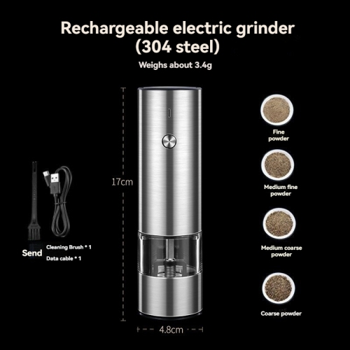 Bouteille de moulin à poivre électrique intelligent, rechargeable, noyau en acier inoxydable, mouture à un bouton, mouture réglable, mouture