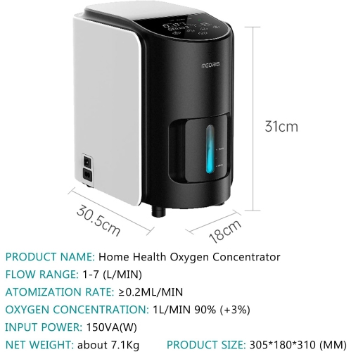 Concentrateur d'oxygène à domicile 1–7&nbsp;L/min – PSA 90 %±3 % O₂, 40&nbsp;dB ultra-silencieux ≤, fonctionnement 24 heures, télécommande et
