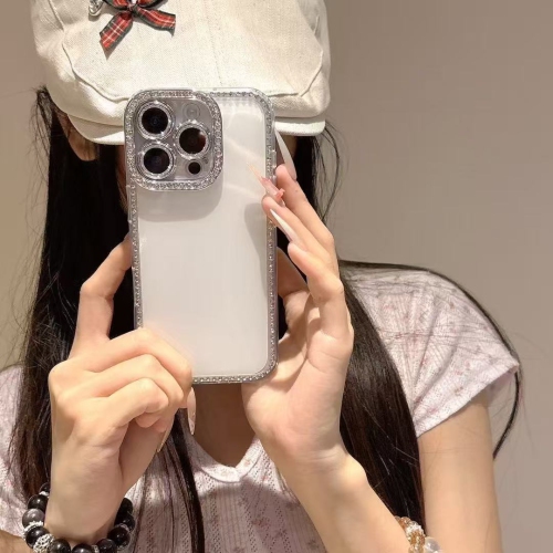 Luxury shiny diamond camera flash glossy bumper case for iPhone14Pro Max shockproof flash rhinestone case-white