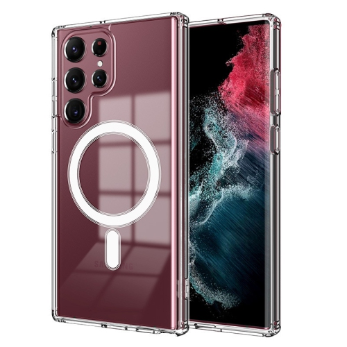 Suitable for Samsung S24Ultra mobile phone case anti-fall transparent magnetic case, no yellowing, reinforced corners - transparent