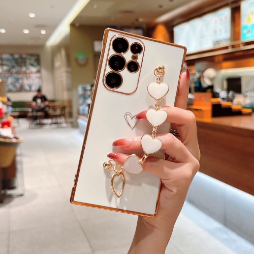 Applicable to Samsung Galaxy S24 Ultra mobile phone case, electroplating love mobile phone case, anti-fall simple protective cover-white + love