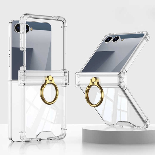 New model for Samsung Flip7 mobile phone case transparent airbag ring zflip7 simple folding mobile phone protective cover - white
