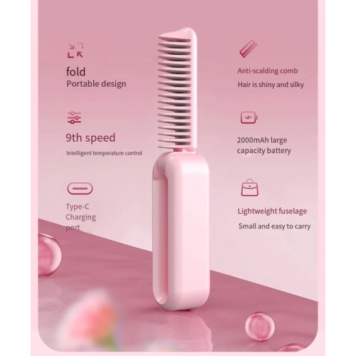 Folding wireless hair straightening comb negative ion does not damage hair electric comb curling straight dual-purpose rechargeable portable hair