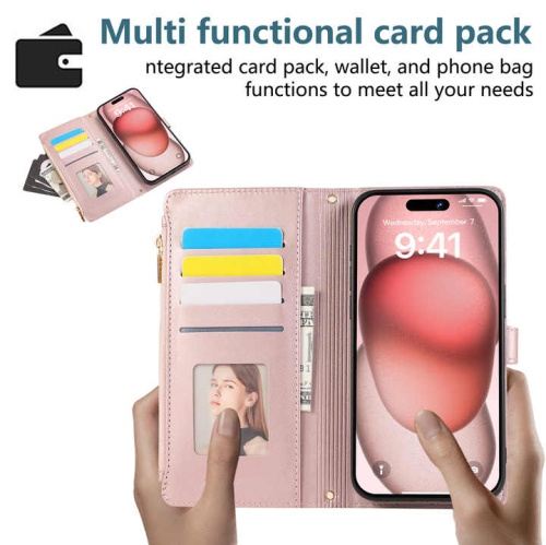 Applicable to iPhone16Pro exquisite diamond lattice style zipper bag lady crossbody rope mobile phone case-green + short hand rope + long lanyard