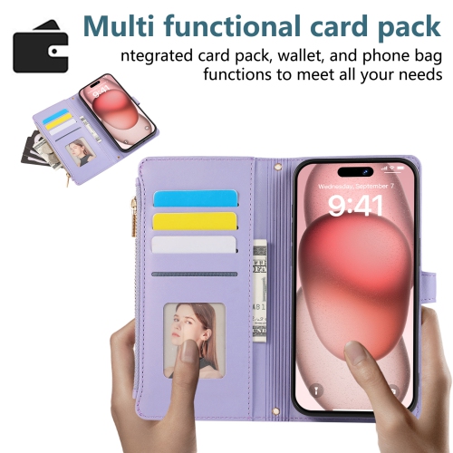 Applicable to iPhone16Pro exquisite diamond lattice style zipper bag lady crossbody rope mobile phone case-green + short hand rope + long lanyard