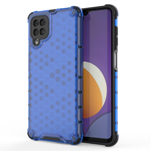 Suitable for Samsung S22 transparent anti-fall mobile phone case creative honeycomb protective cover, TPU+PC material-transparent blue