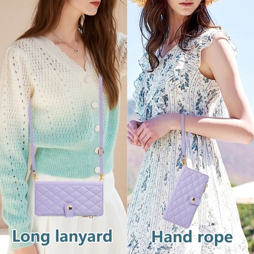 Applicable à l'iPhone 16 Pro exquis sac à glissière style diamant lady bandoulière corde téléphone mobile étui-blanc cassé + corde courte + longue