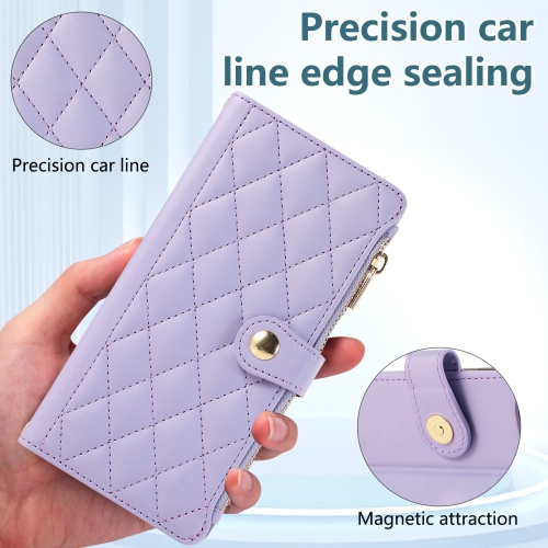 Applicable à l'iPhone 16 Pro exquis sac à glissière style diamant lady bandoulière corde téléphone mobile étui-blanc cassé + corde courte + longue