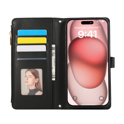 Applicable à l'iPhone 16 Pro exquis sac à glissière style diamant lady bandoulière corde téléphone mobile étui-blanc cassé + corde courte + longue