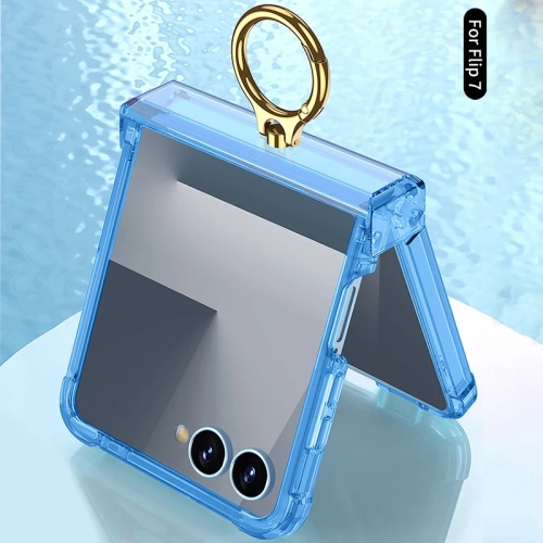 New model for Samsung Flip7 mobile phone case transparent airbag ring zflip7 simple folding mobile phone protective cover - pink