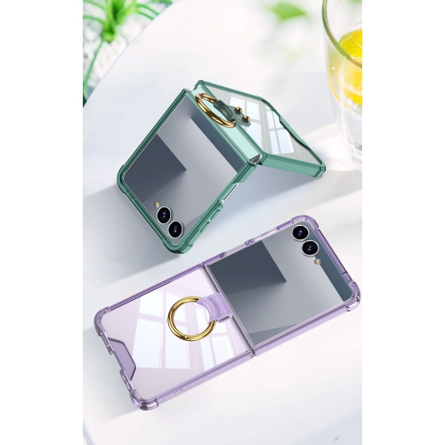 New model for Samsung Flip7 mobile phone case transparent airbag ring zflip7 simple folding mobile phone protective cover - pink