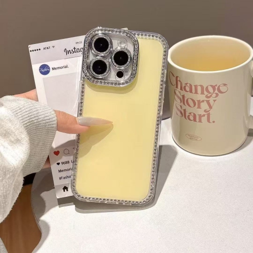 Luxury shiny diamond camera flash glossy bumper case, suitable for iPhone 16 Pro shockproof flash rhinestone case-yellow