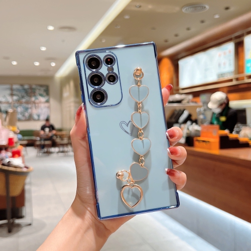Applicable to Samsung Galaxy S25 Ultra mobile phone case, electroplating love mobile phone case, anti-fall simple protective cover-blue + love