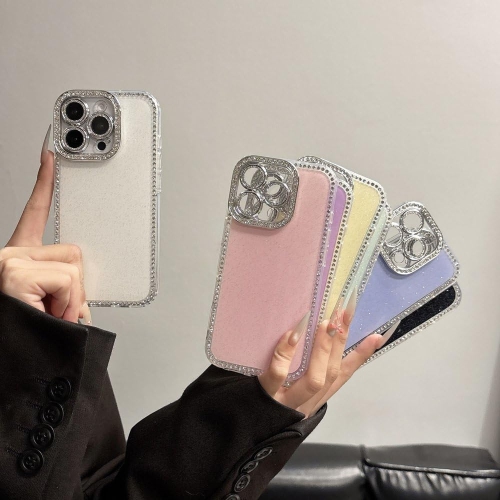 Étui pare-chocs lustré pour appareil photo diamant de luxe, idéal pour iPhone 16 Pro, étui antichoc en pierres du Rhin - rose