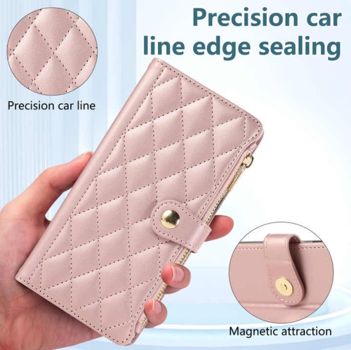 Applicable to iPhone 14 Pro Max exquisite diamond small Chanel zipper bag ladies cross-body mobile phone case-purple + short hand strap + long lanyard