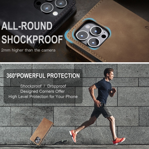 Convient pour iPhone 13 mois étui téléphone mobile étui à rabat cuir avec support, ventouse magnétique, anti-chute - brun