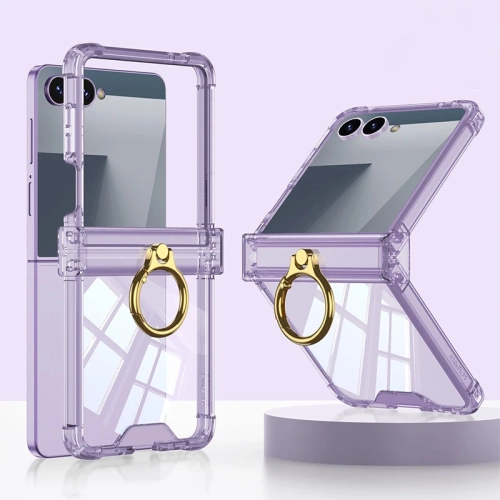 New model for Samsung Flip7 mobile phone case transparent airbag ring zflip7 simple folding mobile phone protective cover - purple