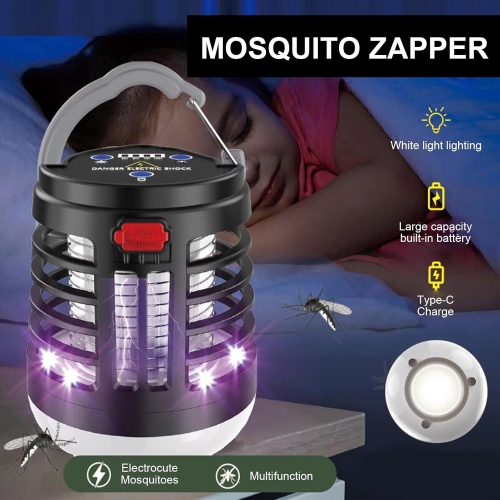 Portable Mosquito Stunner with Camping Light, USB Charging, Suitable for Indoor and Camping