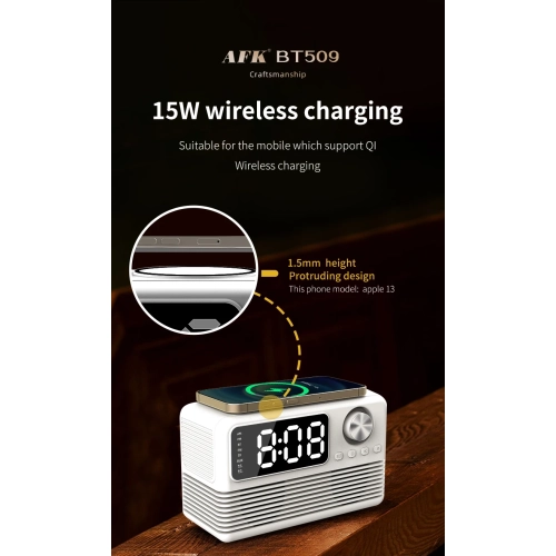 15W Fast Wireless Charger with Bluetooth Speaker and Alarm Clock Radio, 4 in 1 Wireless Charging Station for iPhone, Android Phones with FM Radio for