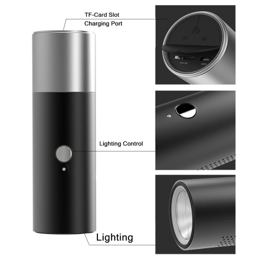 BT201 small steel gun flashlight Bluetooth speaker supports card insertion, outdoor waterproof portable music call, metal small speaker suitable for