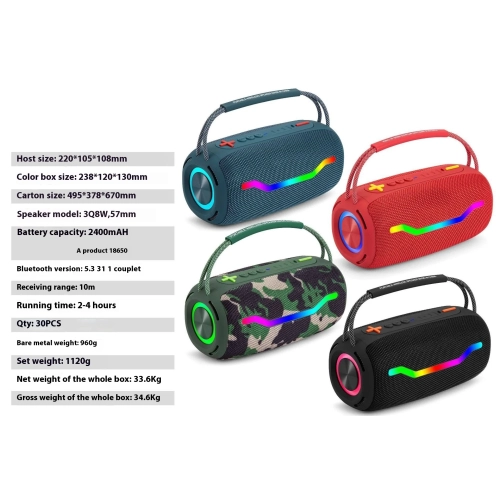 BOX520 portable wireless Bluetooth speaker, atmosphere light, subwoofer, home and outdoor dual-use, card support, desktop speaker, voice prompt -