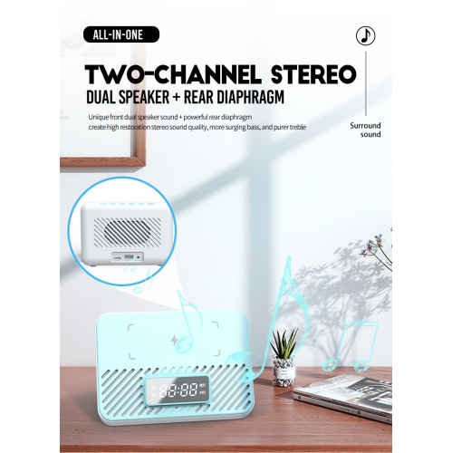 Bluetooth speaker 15W wireless charging clock LED alarm clock speaker wireless charging Bluetooth speaker smart portable mobile phone holder
