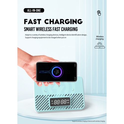 Bluetooth speaker 15W wireless charging clock LED alarm clock speaker wireless charging Bluetooth speaker smart portable mobile phone holder