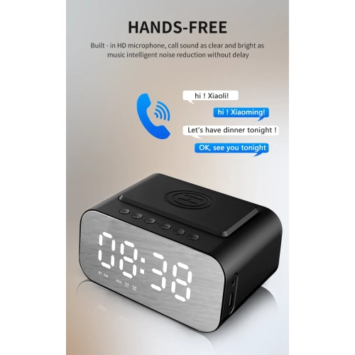 5-in-1 BT510 LED Clock Wireless Bluetooth Speaker Sunrise Alarm Clock with FM Radio Multi-function Desktop Wireless Charger - White