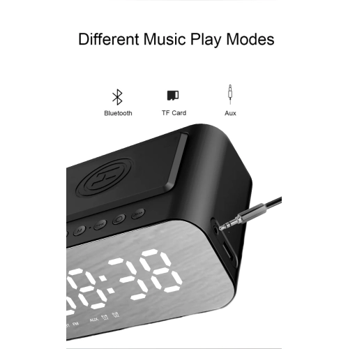 5-in-1 BT510 LED Clock Wireless Bluetooth Speaker Sunrise Alarm Clock with FM Radio Multi-function Desktop Wireless Charger - Black