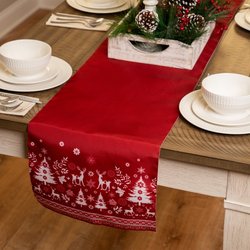 Reindeer and Snowflakes Rectangular Christmas Table Runner - 90"