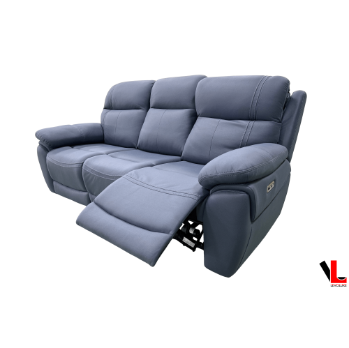 Ensemble de 3 pièces inclinables électriques avec divan, causeuse et fauteuil Regent de Levoluxe, appuie-tête électriques, bleu Jaxxon