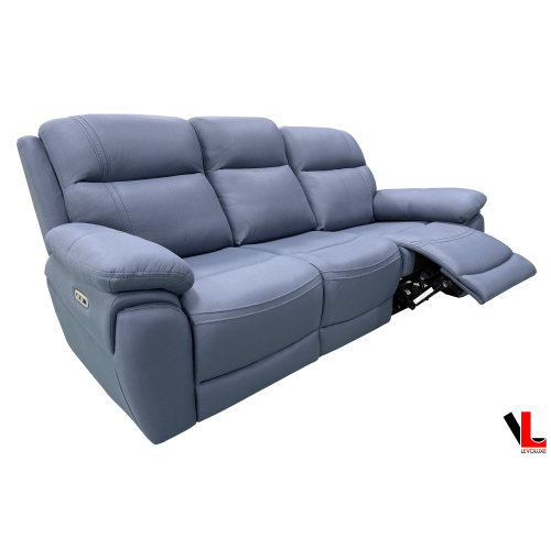 Levoluxe Regent 2 Piece Power Reclining Sofa and Loveseat with Power Headrests in Jaxxon Blue