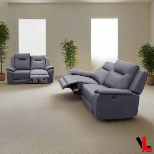 Levoluxe Avante 2 Piece Power Reclining Sofa and Loveseat in Jaxxon Steel