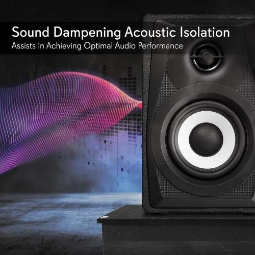 Pyle Sound Dampening Speaker Riser Foam - Audio Acoustic Noise Isolation Platform Pads Recoil Stabilizer w/ Rubber Base Pad For Studio Monitor,