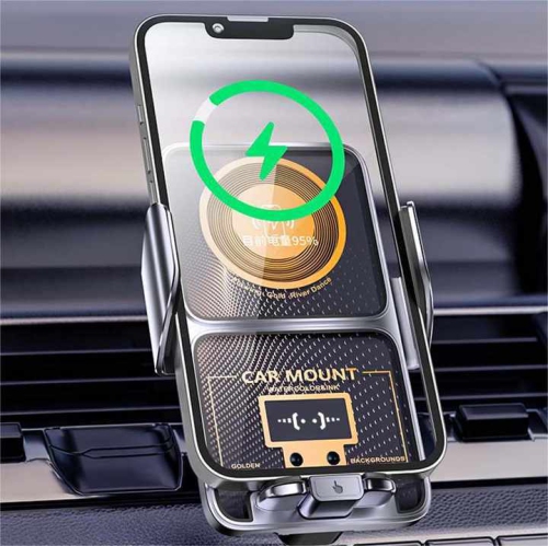 New Car Wireless Charger Super Fast Charging Mobile Phone Holder Navigation Car Special Air Outlet Holder - Black [15W Wireless Charging + 66W
