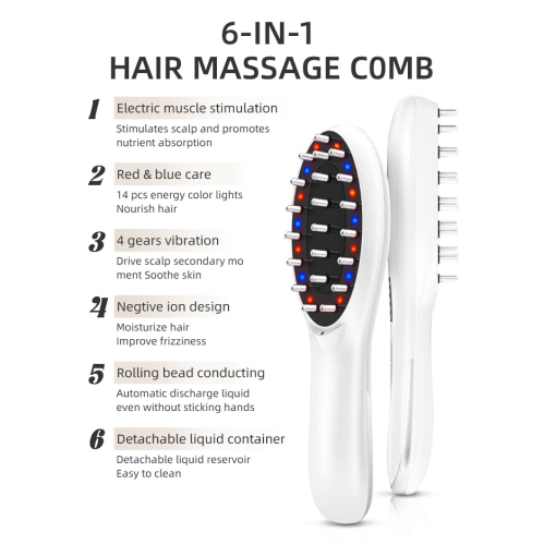 New household electric hair care comb negative ion hair care comb hair moisturizing liquid hair guide red and blue light vibration scalp massage comb