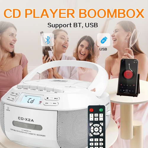 Multifunctional Bluetooth cassette radio, portable CD player, USB interface, recording function, A-B repeat, CD player, speaker, cassette, with AM/FM