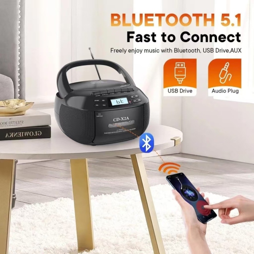 Multifunctional Bluetooth cassette radio, portable CD player, USB interface, recording function, A-B repeat, CD player, speaker, cassette, with AM/FM