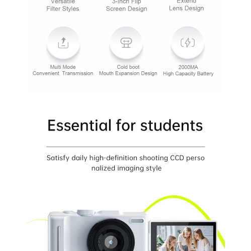 Digital camera CCD digital camera 2K digital camera 3-inch HD screen DX9 neutral home wide-angle, macro, rotating LCD screen, HD camera - white + 32G