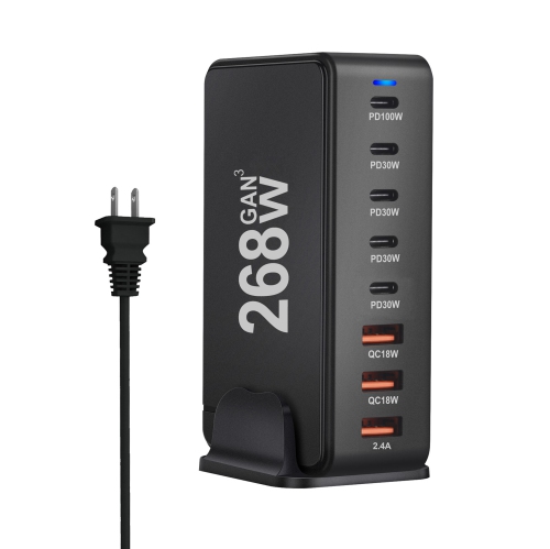 268W GaN Desktop Charger Multi-Port Desktop Charging Station Phone Tablet Charger 5C3A PD Fast Charging New Height, Single Port Support PD3.0 -