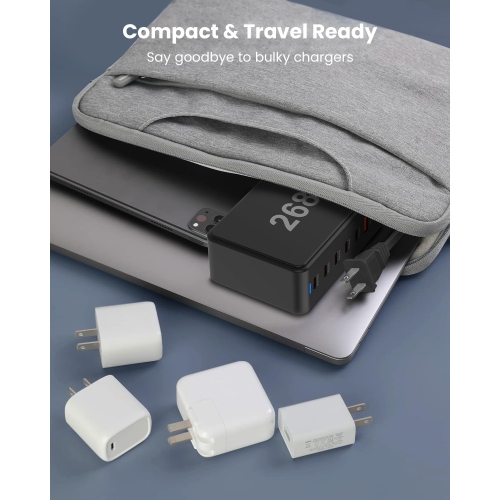 268W GaN Desktop Charger Multi-Port Desktop Charging Station Phone Tablet Charger 5C3A PD Fast Charging New Height, Single Port Support PD3.0 -