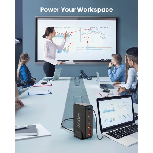 268W GaN Desktop Charger Multi-Port Desktop Charging Station Phone Tablet Charger 5C3A PD Fast Charging New Height, Single Port Support PD3.0 -