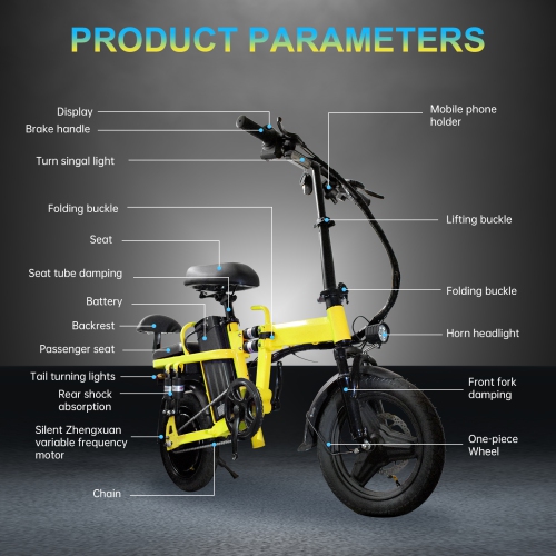 ZACHVO Foldable Electric Bicycle, 500W Peak Motor 45 Miles 80KM MAX Range, Upgraded E-bike with Front Basket, Phone Holder and Digital Display-Yellow