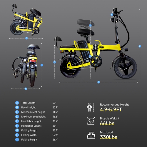 ZACHVO Foldable Electric Bicycle, 500W Peak Motor 45 Miles 80KM MAX Range, Upgraded E-bike with Front Basket, Phone Holder and Digital Display-Yellow
