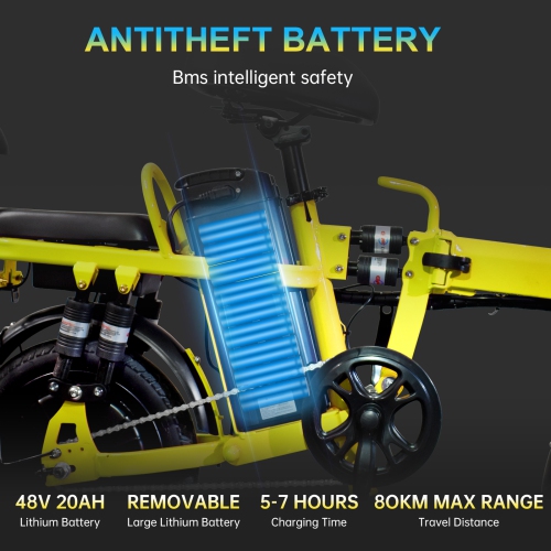 ZACHVO Foldable Electric Bicycle, 500W Peak Motor 45 Miles 80KM MAX Range, Upgraded E-bike with Front Basket, Phone Holder and Digital Display-Yellow