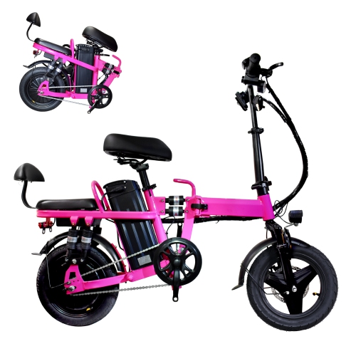 ZACHVO Foldable Electric Bicycle, 500W Peak Motor 45 Miles 80KM MAX Range, Upgraded E-bike with Front Basket, Phone Holder and Digital Display - Pink