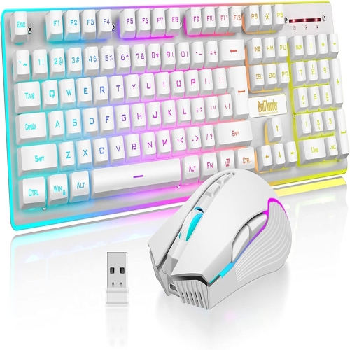 REDTHUNDER  K10 Wireless Gaming Keyboard And Mouse Combo, Led Backlit Rechargeable 3800Mah Battery, Mechanical Feel Anti-Ghosting Keyboard