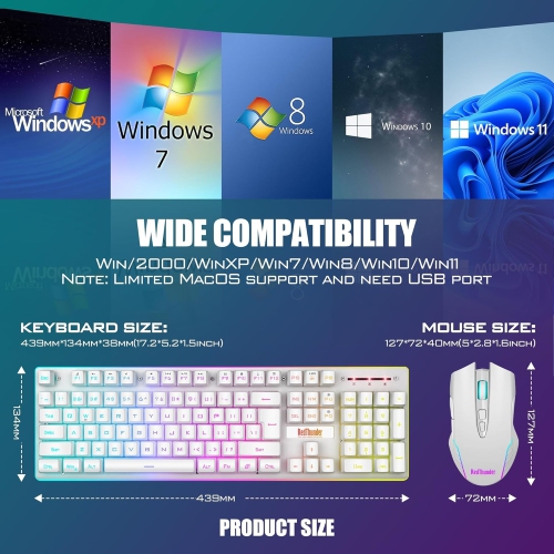 RedThunder K10 Wireless Gaming Keyboard and Mouse Combo, LED Backlit Rechargeable 3800mAh Battery, Mechanical Feel Anti-ghosting Keyboard